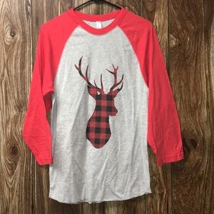 Live and Tell red plaid reindeer shirt
